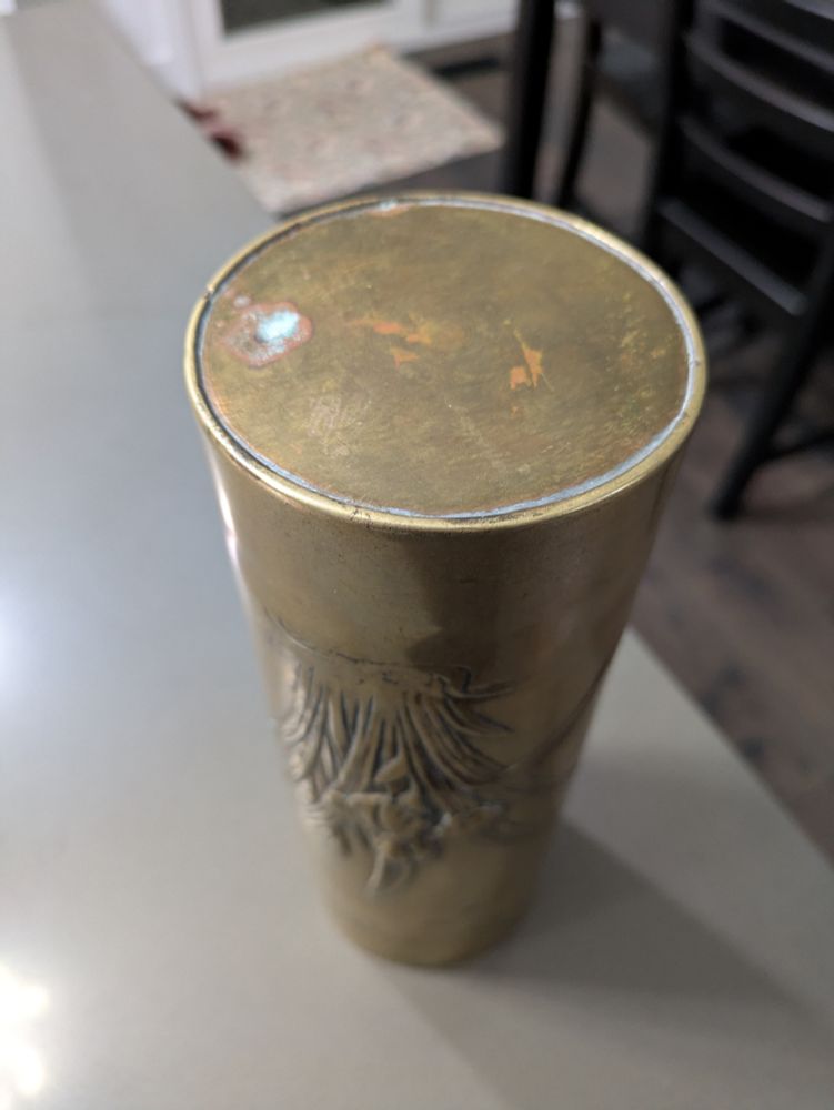 The bottom of the artillery shell.