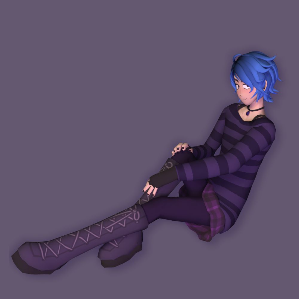 kami (oc) smiling and lounging against a cool grey background