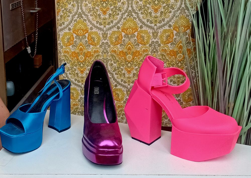 Three groovy platform high heels.