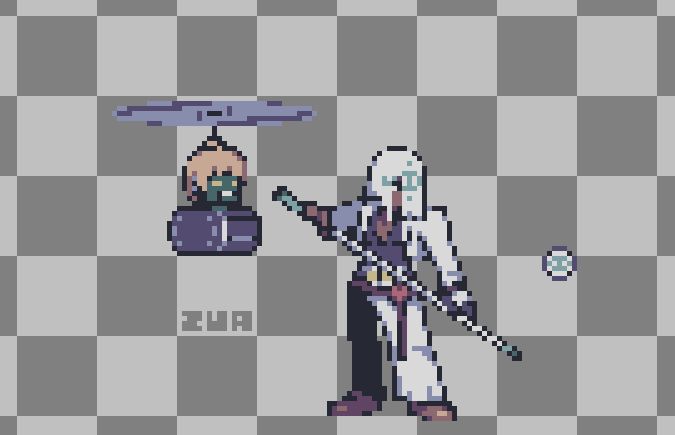 Venom and Robo Ky from Guilty Gear: Strive in sprite form.