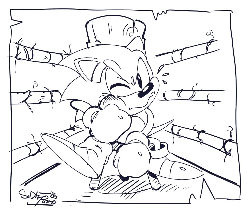 My drawing; I tried to make the ring look worn (I meant to include Tails but I forgor)