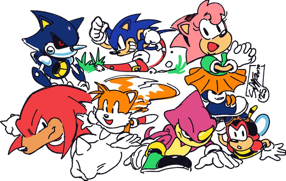 Sonic... and many friends, including a remarkably Sonic-shaped robot.