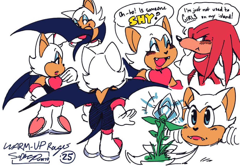Rouge doodles. Trying something with her face pattern to make her look like she has slight bangs (she doesn't have bangs). May drop it in the next set of Rouges I do.