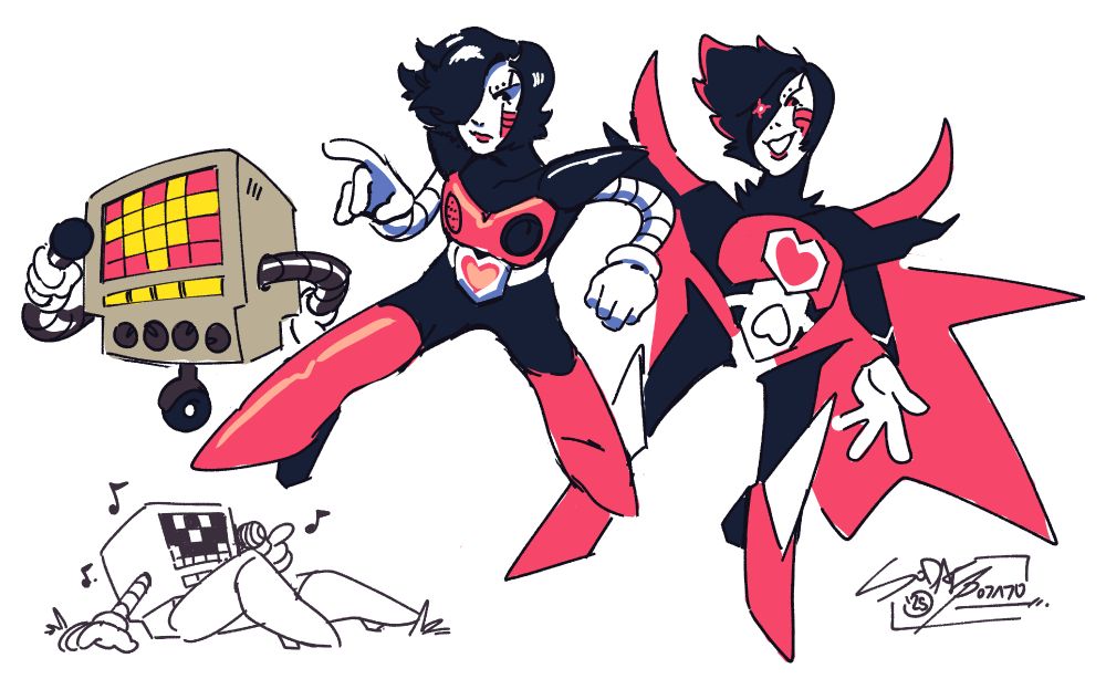 Sketches of Mettaton in base, EX, and Neo forms. Experimenting.