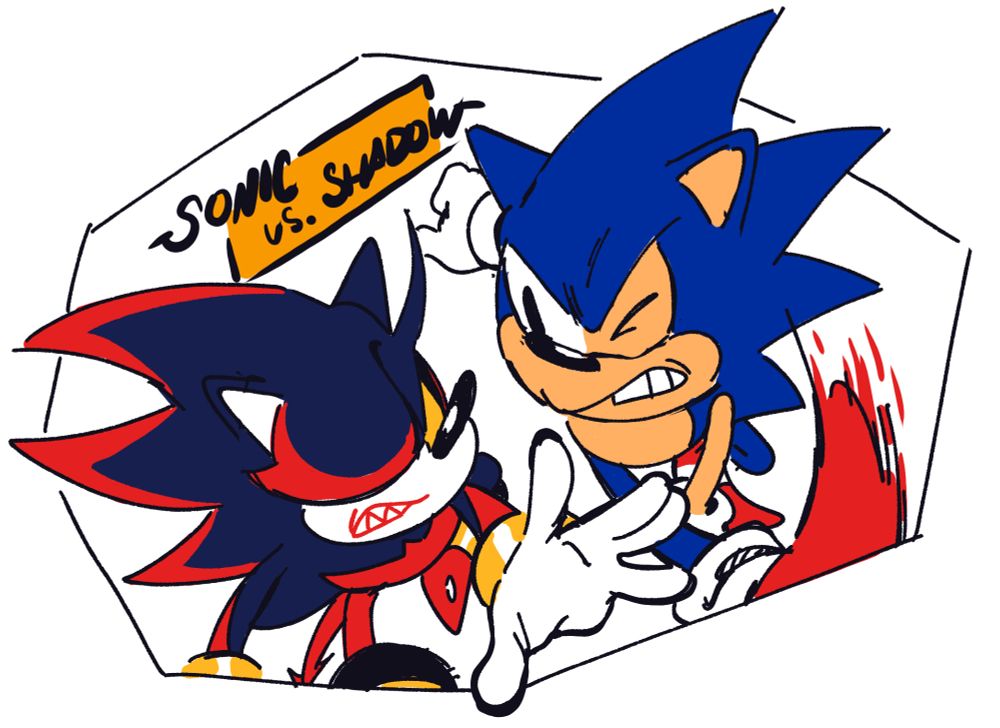 Sonic and Shadow battle in their classic designs, looking rather aggravated.
