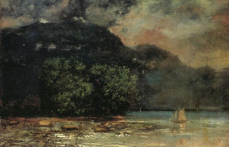 Text source: https://www.gutenberg.org/files/37955/37955-h/37955-h.htm
Image source: www.wikiart.org 
Gustave Courbet (c.1873-77), 'Lake Geneve before the Storm'