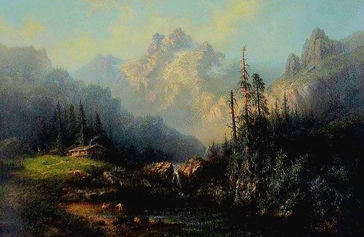 Text source: https://www.gutenberg.org/files/35698/35698-h/35698-h.htm#LXII
Image source (detail): https://www.wikiart.org/en/albert-bredow/mountain-landscape-with-cottage-and-figures
