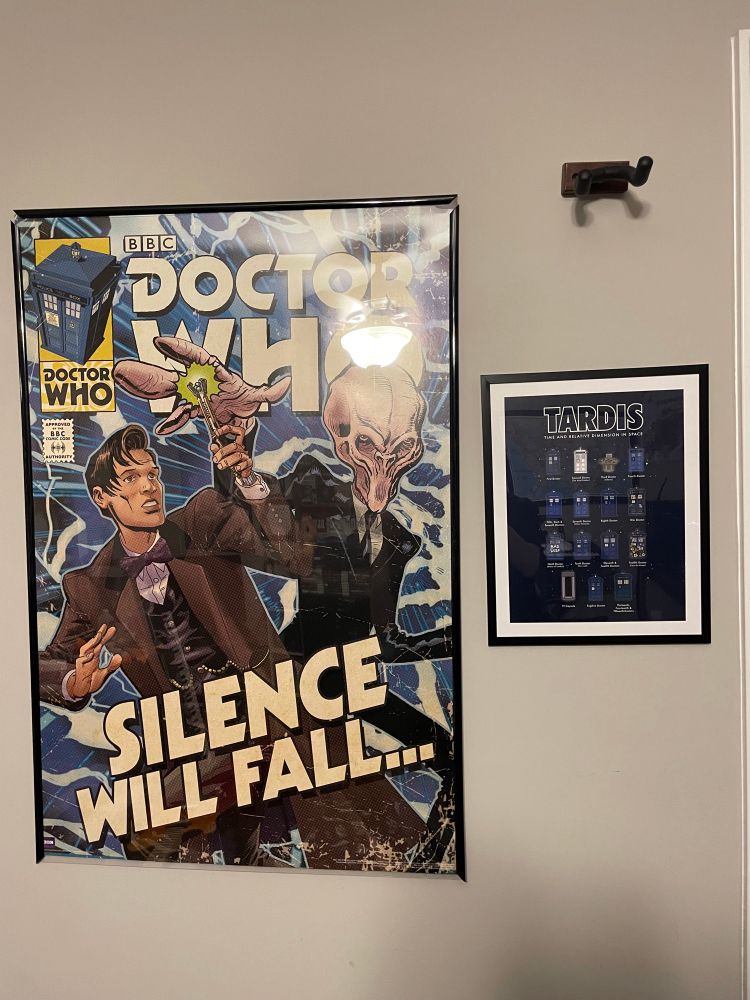 My two doctor who posters, one of all the tardis iterations and the other being the cover of one of the comics (that I have not read)