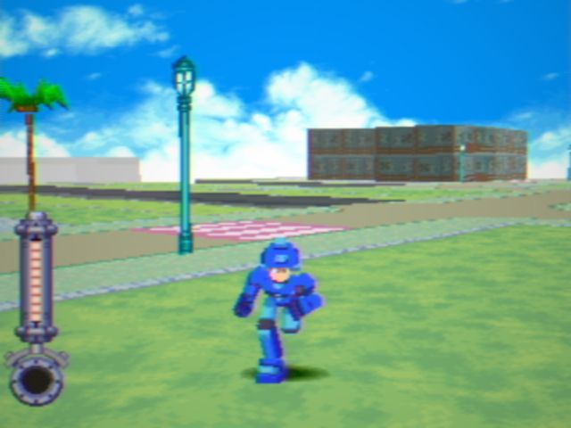 Picture with the helmet on, Megaman Volnutt running at the camera