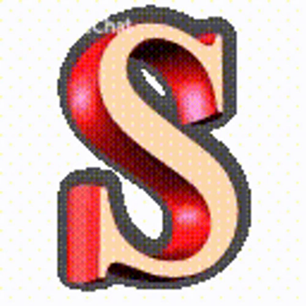 the letter s is red and gold with a black outline .