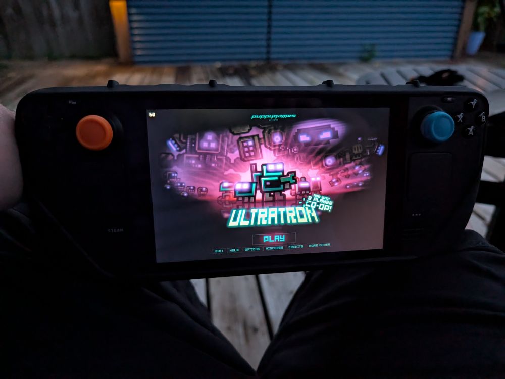 Ultratron playing on steam deck on my back deck