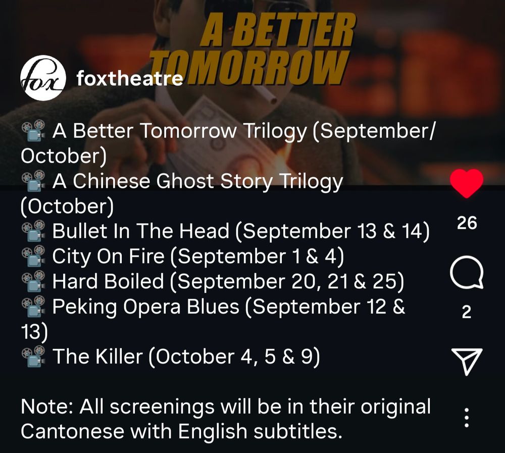 Screenshot of movie showing dates from the fox Instagram