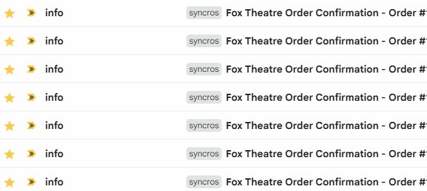 screenshot of all the movie tickets i bought for this series :) 