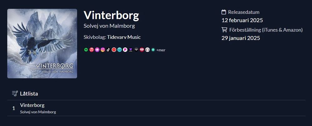 Album cover and release details for the song ”Vinterborg”