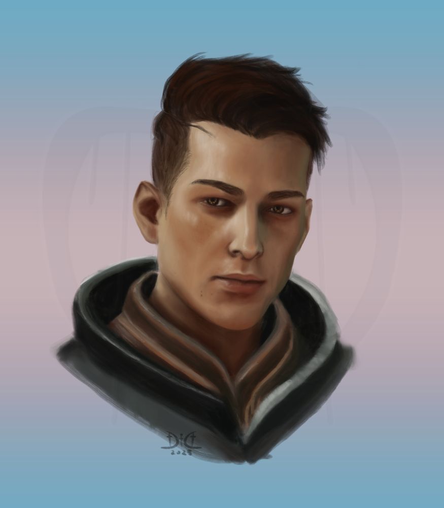 Rough digital painting portrait of Krem from Dragon Age Inquisition