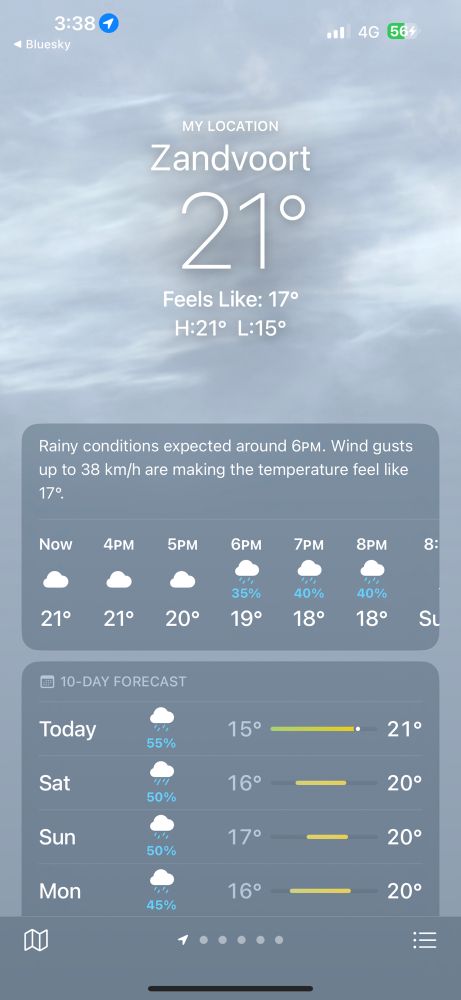 weather prediction showing it’ll start raining at 6