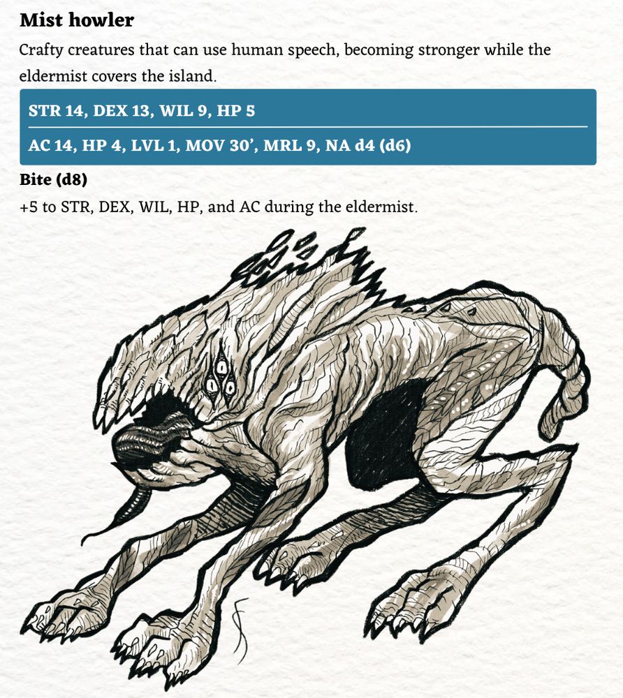 Creature stat block for a 'Mist howler'.