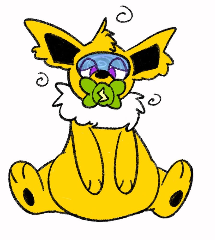 A Nidorina stuffed in a Jolteon suit with a pacifier stuck in her mouth and a hypnovisor installed.

The Nidorina inside the suit is fully hypnotized, her eyes taking on a purple color.