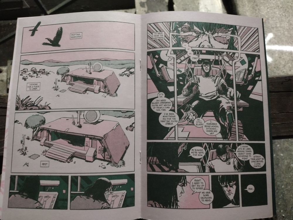 An interior spread from Fortress issue 2, showcasing some of Joel's great more panel heavy art. Zoom in!
