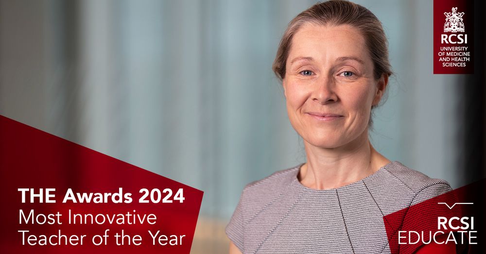 A photo of a woman wearing a grey dress and smiling gently at the camera. The words, in wine, say 'THE Awards 2024 Most innovative Teacher of the year'.