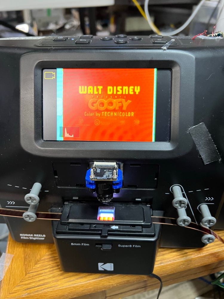 A hacked Kodak reels digitized scanning 8mm film.