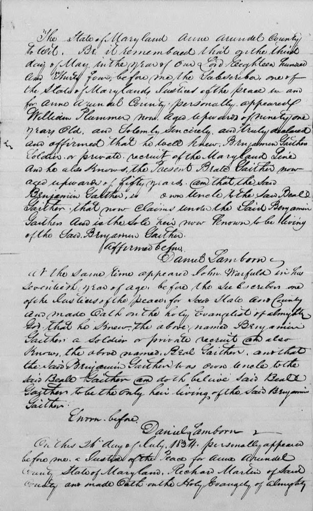 an excerpt in cursive handwriting of an application for a Revolutionary War soldier named James Lucas