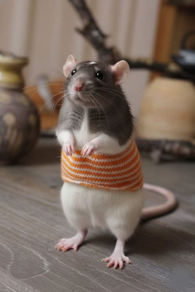 Rat with an orange and white cummerbund 