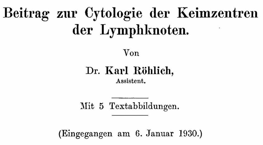 First description of dark and light zone in germinal centers
Rohlich, K. 1930. Beitrag zur Cytologie der Keimzentren der Lymphknoten. ¨ Z. Mikrosk. Anat. Forsch. 287–297

I have the text available as pdf through interlibrary loan if you need it