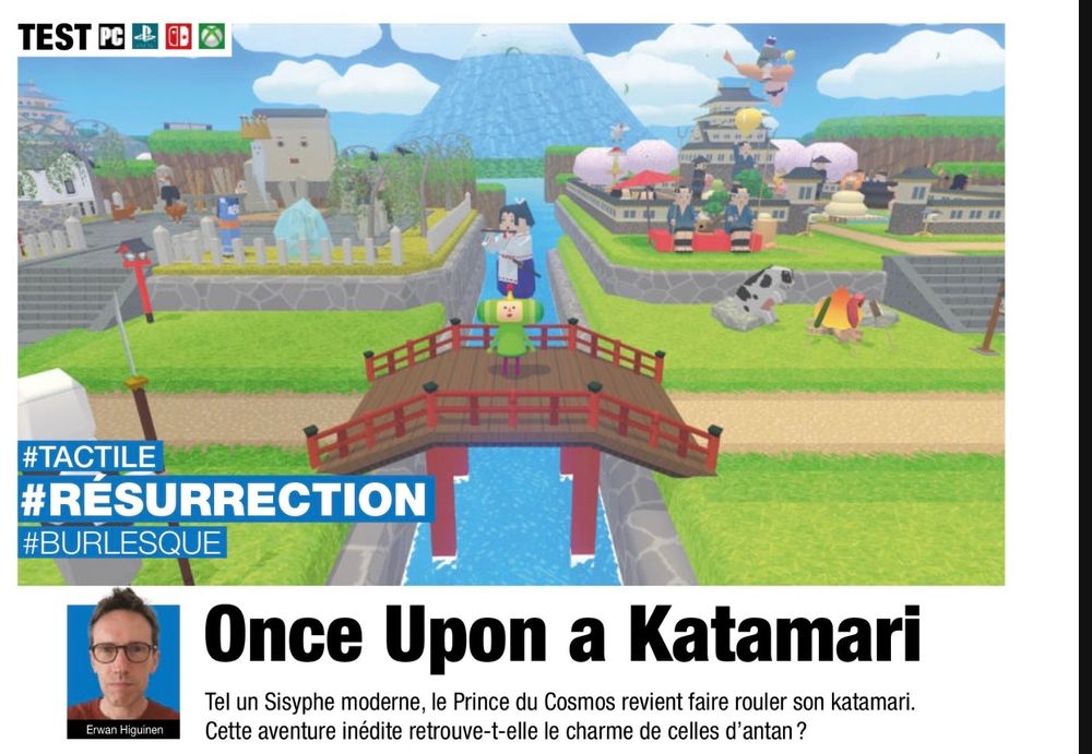 Test du jeu Once Upon a Katamari dans Jeux Vidéo Magazine. "Tel un Sisyphe moderne, le Prince du Cosmos revient faire rouler son katamari. Cette aventure inédite retrouve-t-elle le charme de celles d'antan ?" peut-on lire en chapo à côté de ma photo.