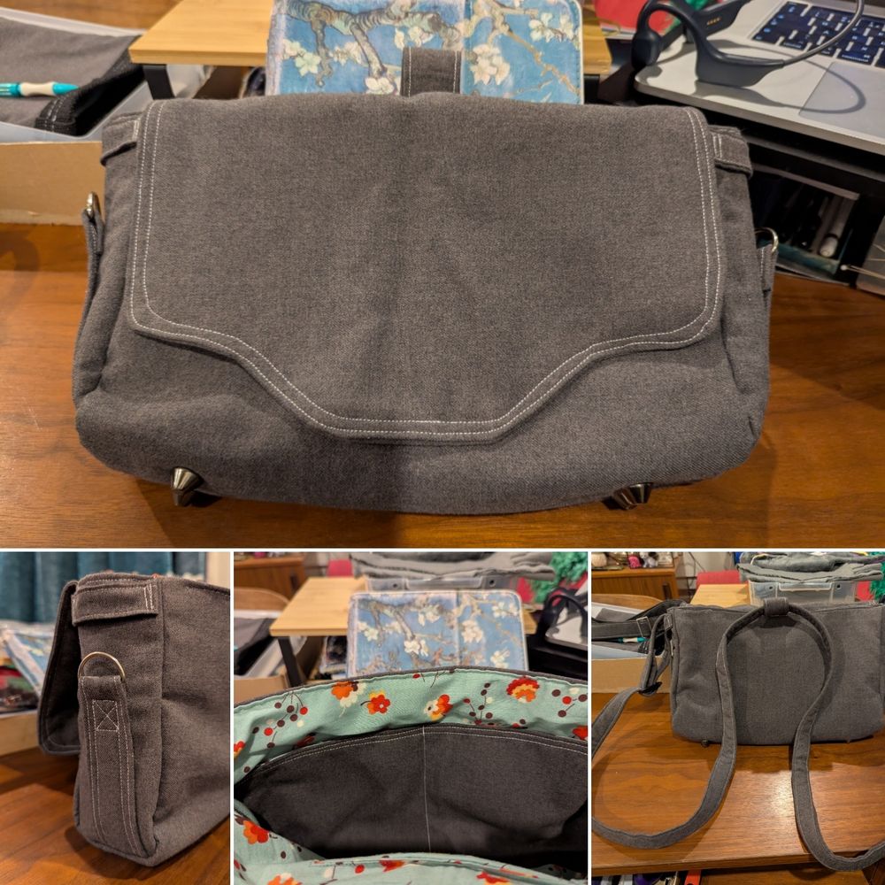 A grey handmade bag with floral interior. It's very pretty but understated and I love it