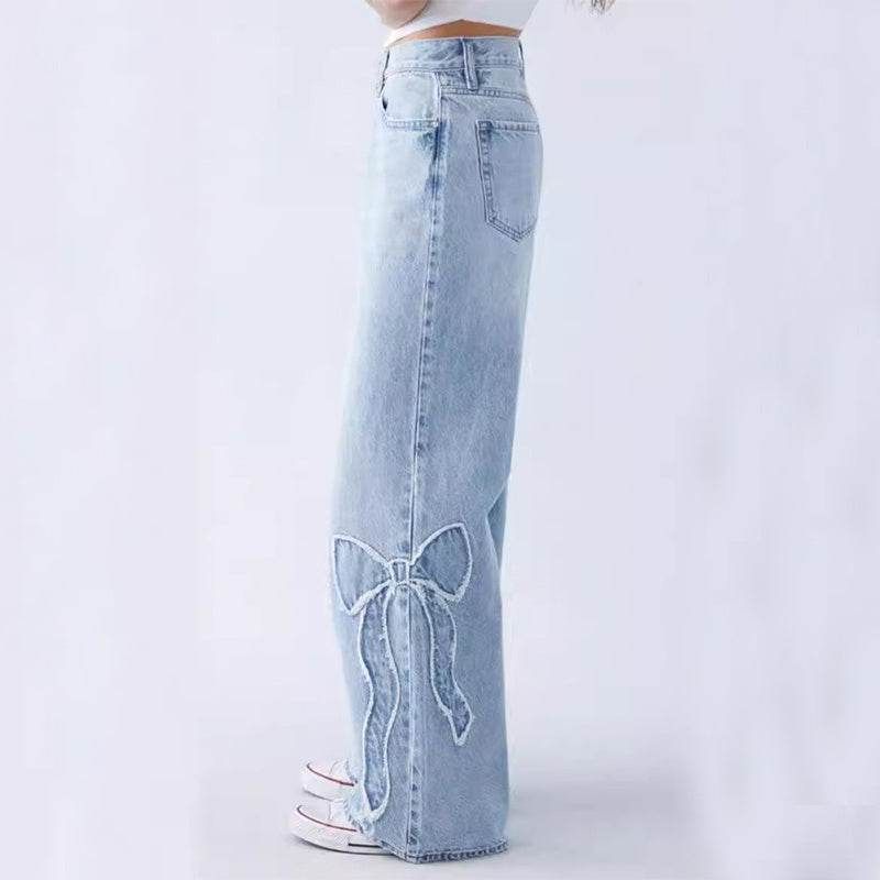 Embroidered Butterfly Jeans for Women | Wide Leg Streetwear Denim 2025