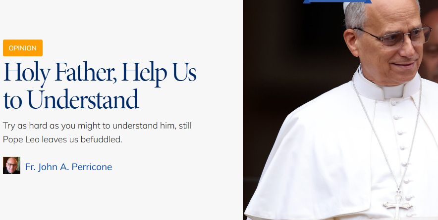 Opinion
Holy Father, Help Us to Understand
Try as hard as you might to understand him, still Pope Leo leaves us befuddled.

Perricone
Fr. John A. Perricone