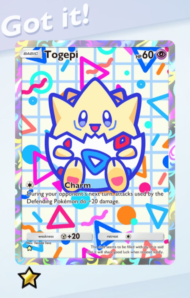 Screenshot of full art togepi from the #PokemonTCGP set wisdom of seasons and sky