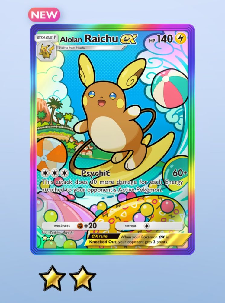 Screenshot of a rainbow 🌈 border alolan raichu ex 