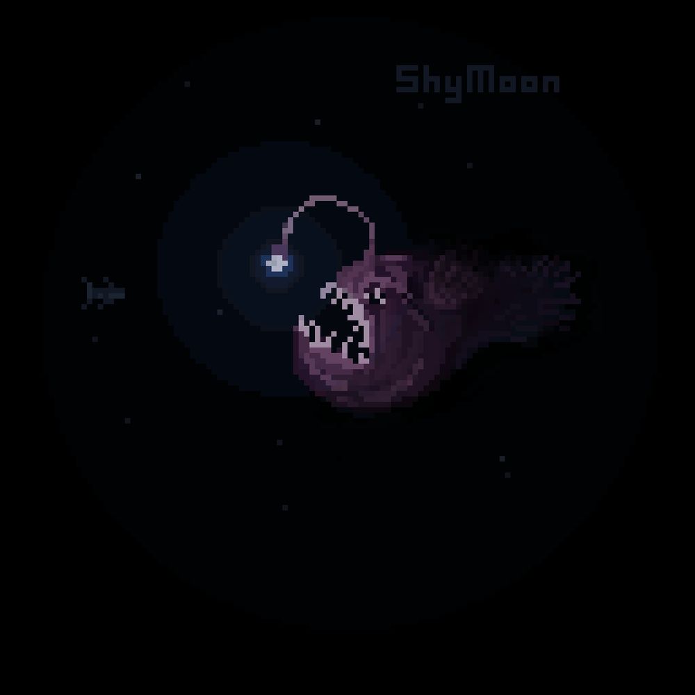 Pixel art of an anglerfish less contrast, redder