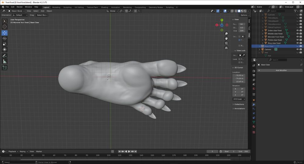 3d rendering of the sole of a clawed monster foot