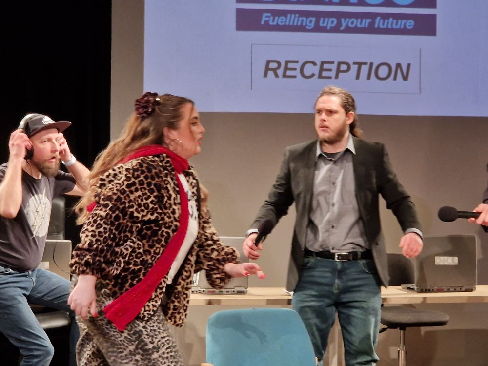 Action shot of actors running