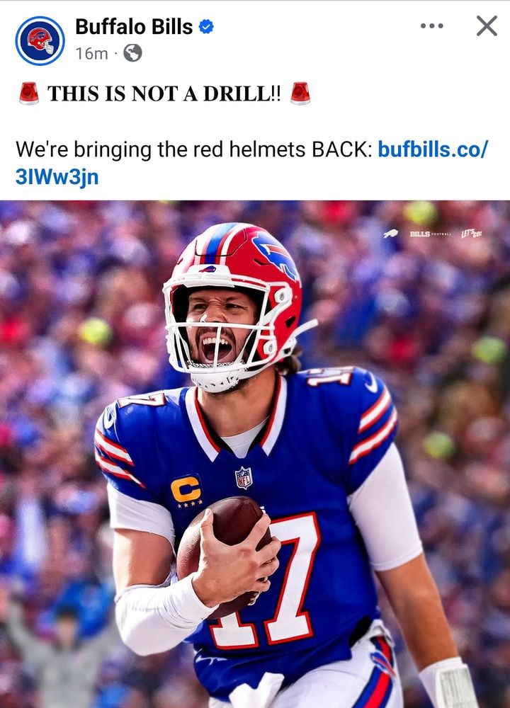 A picture of Buffalo Bills quarterback, Josh Allen, in a 90's colored red football helmet. 