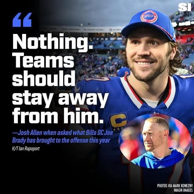 A photo of Josh Allen and Joe Brady.