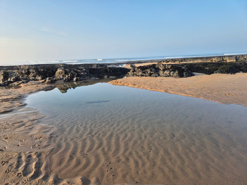 Patterns in the sand on a beach. 