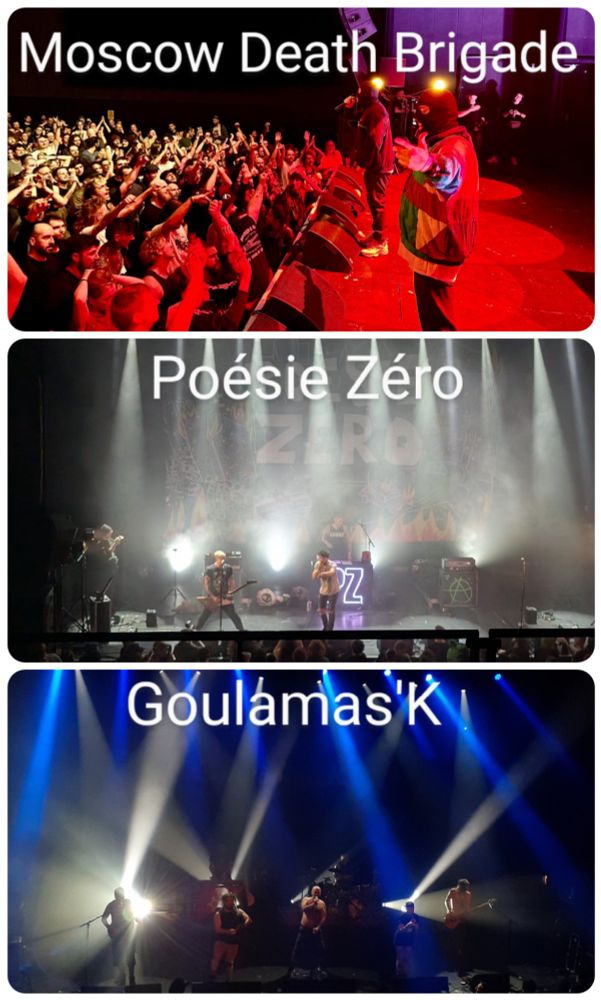 Photo de l'Antifa Festival à la Rayonne. 
On commence avec Goulamas'K et... c'est du ska donc pas mon truc mais c'est bien rythmé donc ça pose vite. 
Poésie Zéro, toujours aussi sympa. 
Moscow Death Brigade, malgré un son pas très bien réglé, c'est toujours bien en concert.