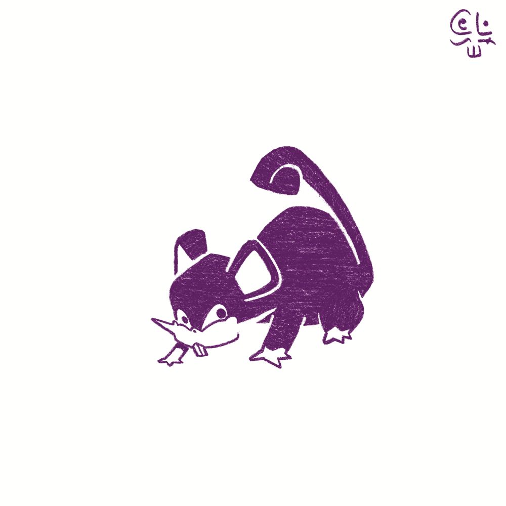 desenho do pokémon rattata. ele é um rato roxo.