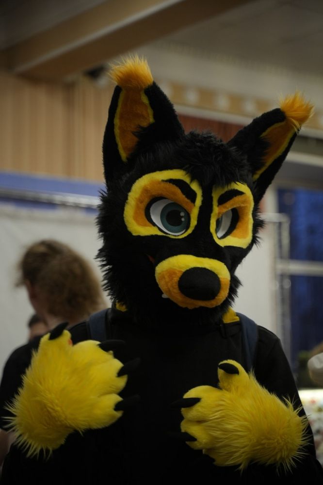 Saman fursuiter explaining something 