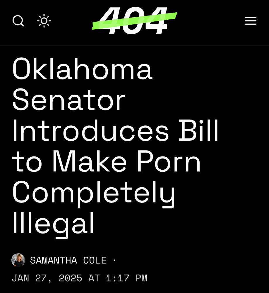 404

Oklahoma
Senator
Introduces Bill to Make Porn
Completely
Illegal
By SAMANTHA COLE