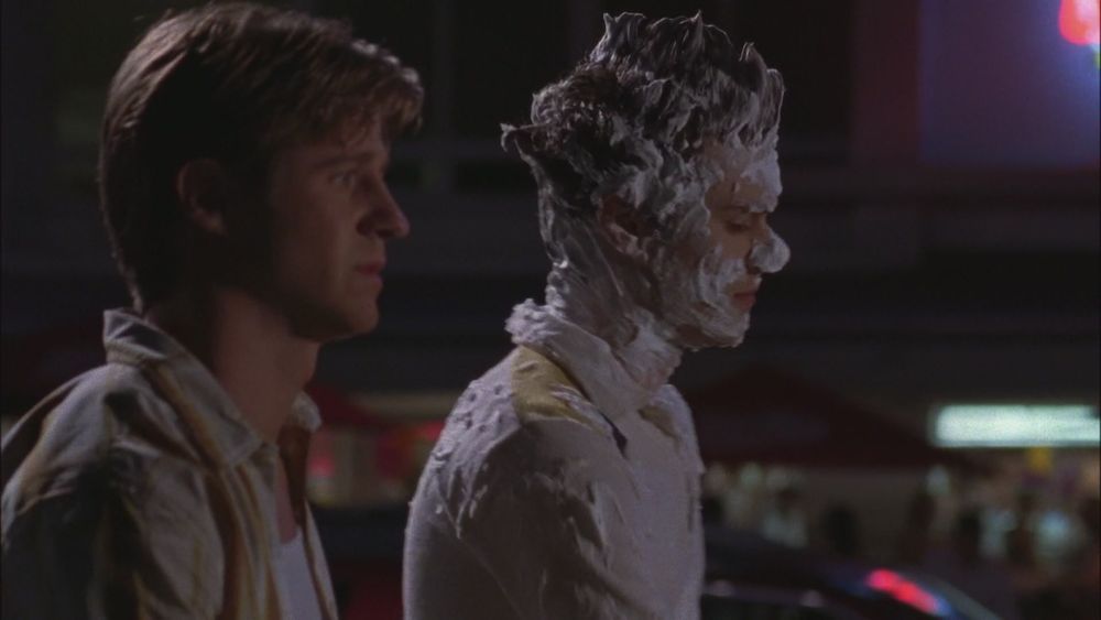 Ryan and Seth walk in The OC and Seth is covered with whipped cream