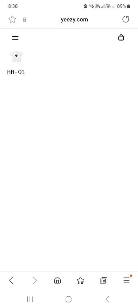 The Yeezy shop's only product is a T-shirt with a swatstika and the text HH-01 