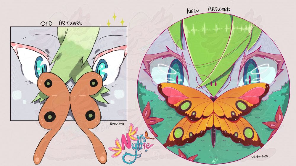 An orange butterfly is observed by a dragon named Duna.
Redraw from 2019
-nylfieart