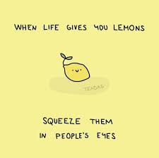 "WHEN LIFE GIVES YOU LEMONS, SQUEEZE THEM INTO PEOPLE'S EYES."
