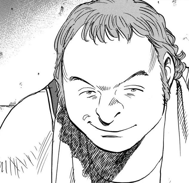 Straight-on close up of a smirking Brando from the manga Pluto.