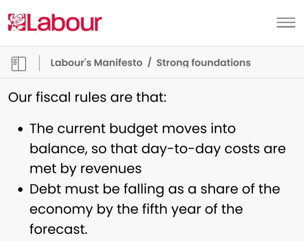 Our fiscal rules are that:

    The current budget moves into balance, so that day-to-day costs are met by revenues
    Debt must be falling as a share of the economy by the fifth year of the forecast.